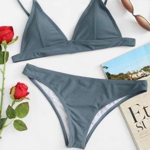 V Plunging Triangle Top With High Leg Bikini Set